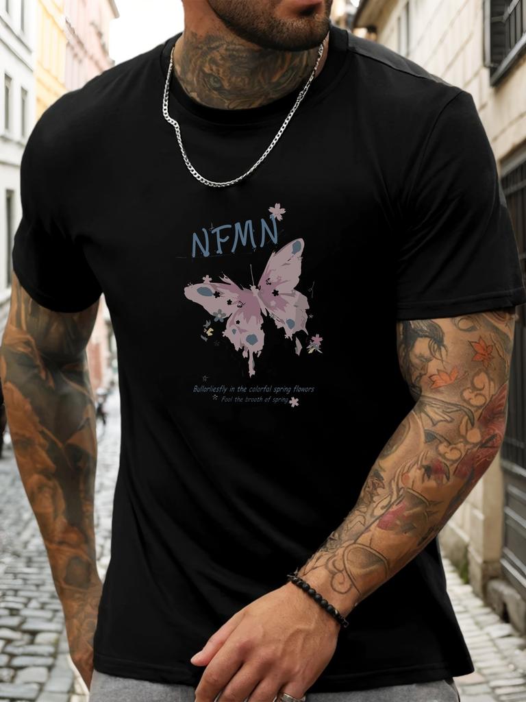 Short Sleeve TShirt Butterfly Mens 100 Cotton Pattern Printed Shirt Summer Round Neck Breathable Casual Fashion Cool Tee