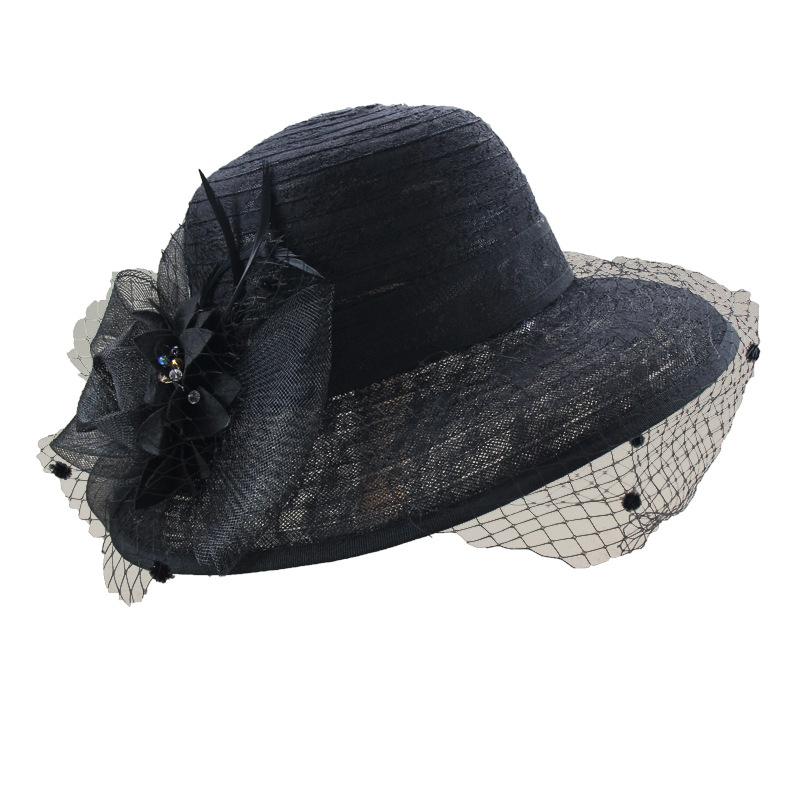Hat Women's Summer European and American Lace Mesh Flower Pot Hat Foldable Dome Sun Hat Outdoor Big Edge Sunscreen Cool Hat