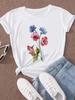 (Asian Size) Women Tee Top Clothing Casual Flower Watercolor Trend Cute 90s Short Sleeve T Shirt Fashion Print Lady Female Graphic T-shirts