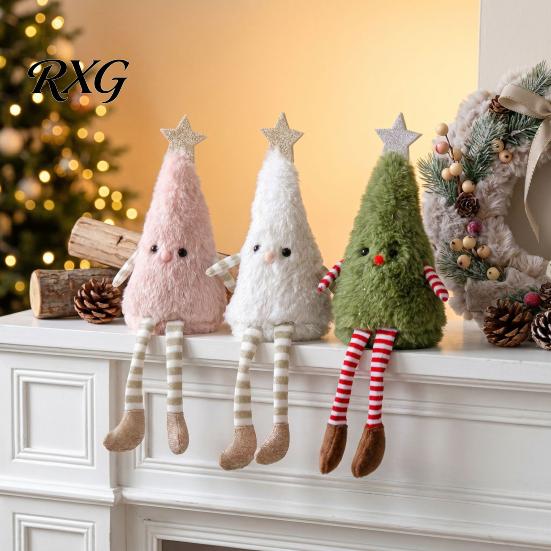 Winter Seasonal Tabletop Display Christmas Tree Plush Ornament with Dangling Legs, Cute Soft Stuffed Figure, Creative Ornaments Doll for Home