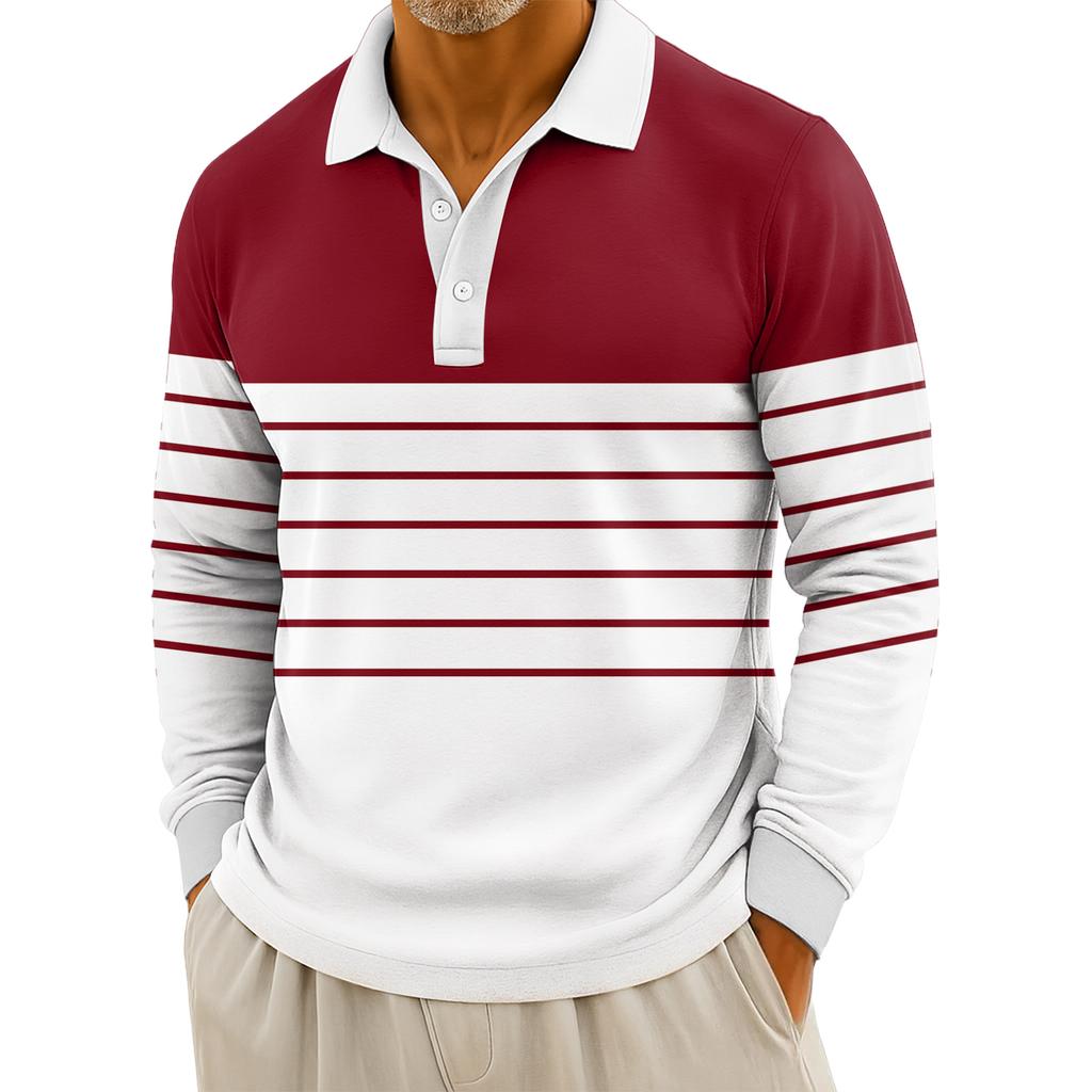 Мужские повседневные топы с длинными рукавами на пуговицах с полосатым принтом