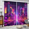 Future City Painting Printed Curtain for Home Decor - Rod Pocket Window Treatment for Bedroom, Kitchen, Living Room