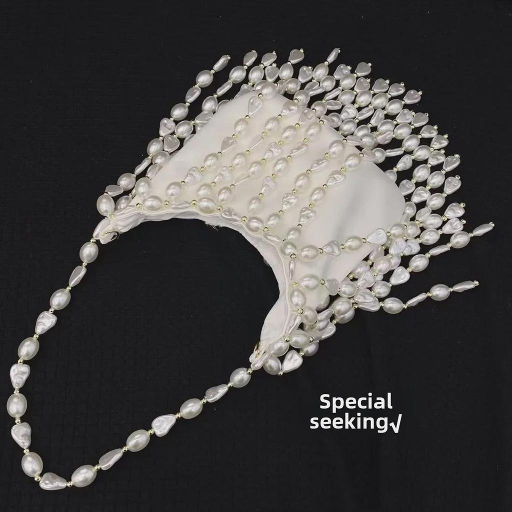 Винтажная плетеная сумка для пельменей из шелкового атласа с жемчужным узором