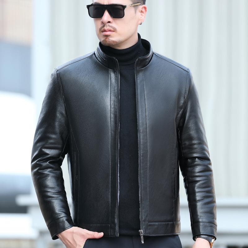 Autumn and Winter New Style Sheepskin Genuine Leather Men's Fur All-in-one Thickened Leather Jacket Middle-aged Versatile Casual Jacket Men's Clothing