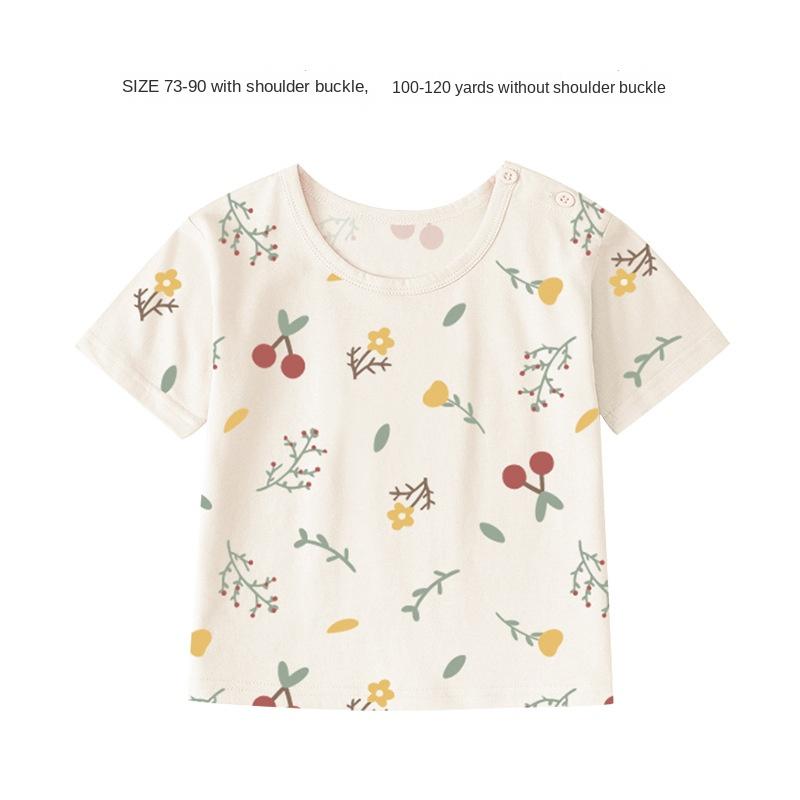 Футболка из чистого хлопка с короткими рукавами для маленьких девочек. Летний тонкий топ с половиной рукавов для маленьких и средних детей 0–5 лет. Летняя одежда.