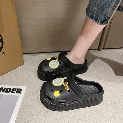 Туфли с дырками женские летние новые на толстой подошве с закрытым носком сандалии летняя обувь милые шлепанцы с закрытым носком на мягкой подошве