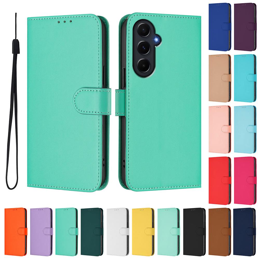 Однотонный чехол-кошелек для Samsung Galaxy M62 M55 M54 M53 M52 M35 M34 M33 M32 M23 M15 M14 M13 F62 Держатель для карт Ремешок Чехол для телефона