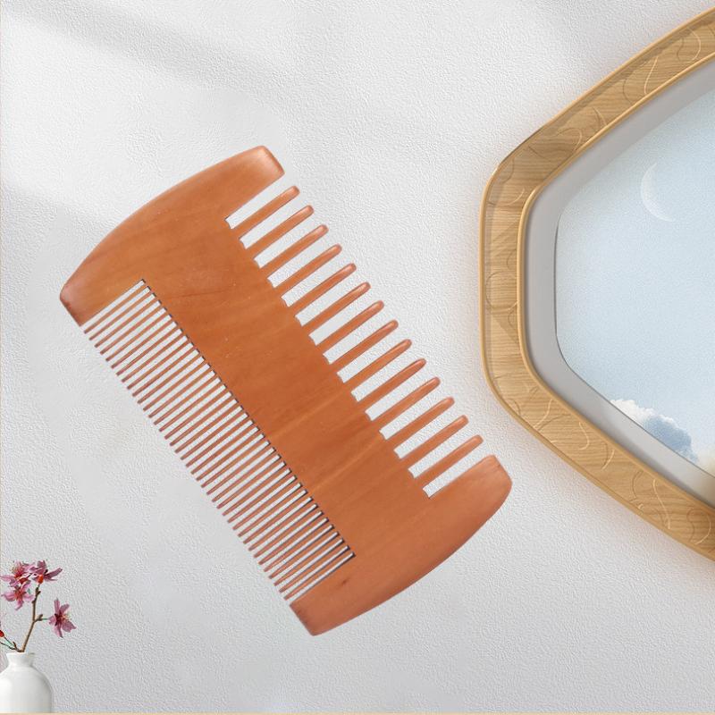 Double Sided Dense Sparse Toothed Comb, Mustache, Wooden Comb, Portable Peach Green Sandalwood Comb, Carved