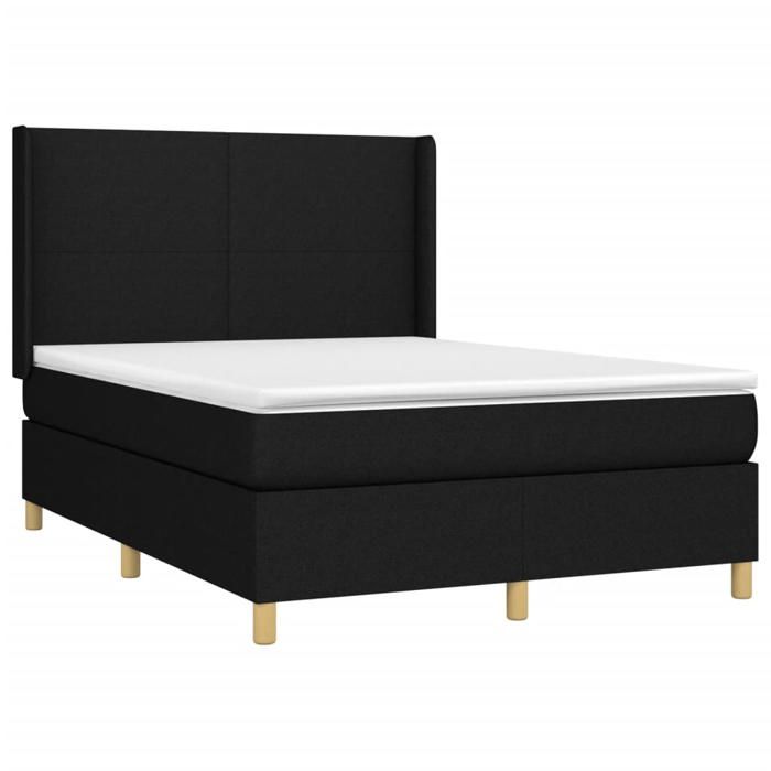 3131835 vidaXL Lit à sommier tapissier avec matelas Noir 140x200 cm Tissu