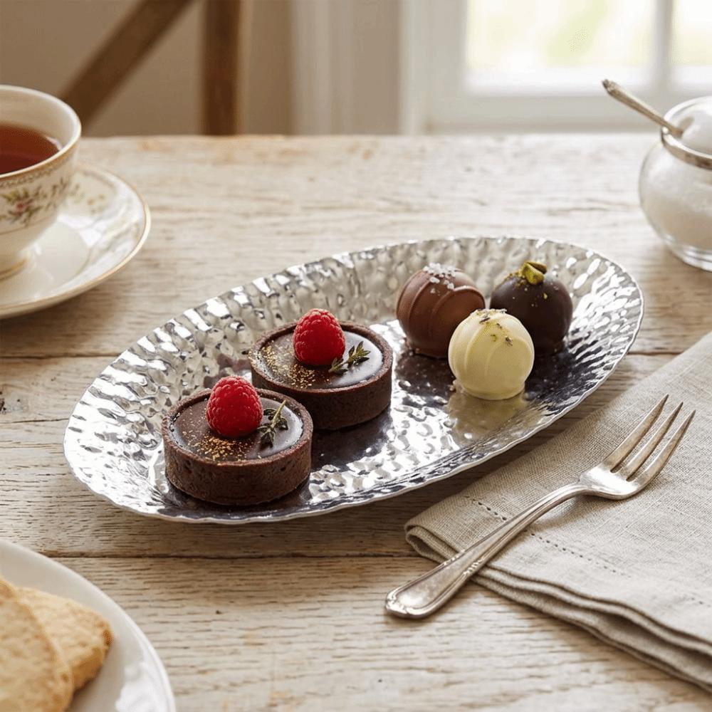 Hammered Texture Decorative Towel Tray Raised Edge Dessert Plates Food Tray for Kitchen Party