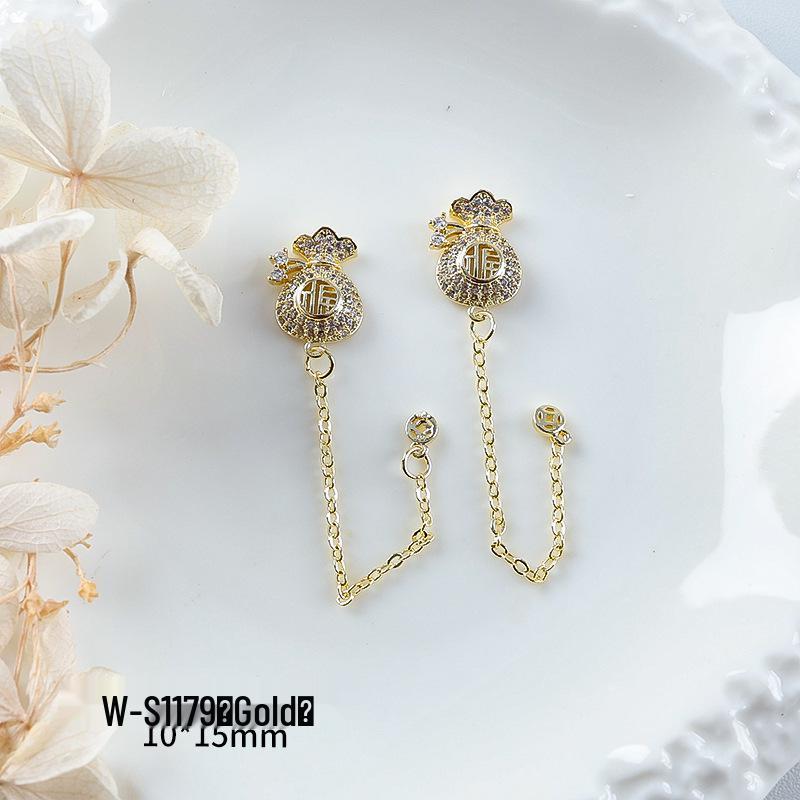 Новогодний маникюр: Роскошный подвеска-мешочек с цирконием и золотой инкрустацией из страз, носимые аксессуары для ногтей