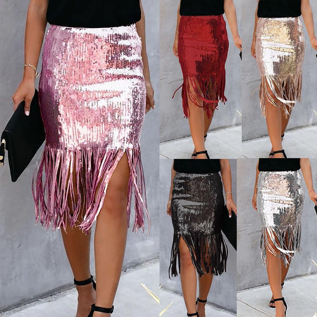 Женская повседневная юбка с бахромой и высокой талией, расшитая блестками, сумка на бедрах, юбка с кисточками, сексуальная накидка на бедра