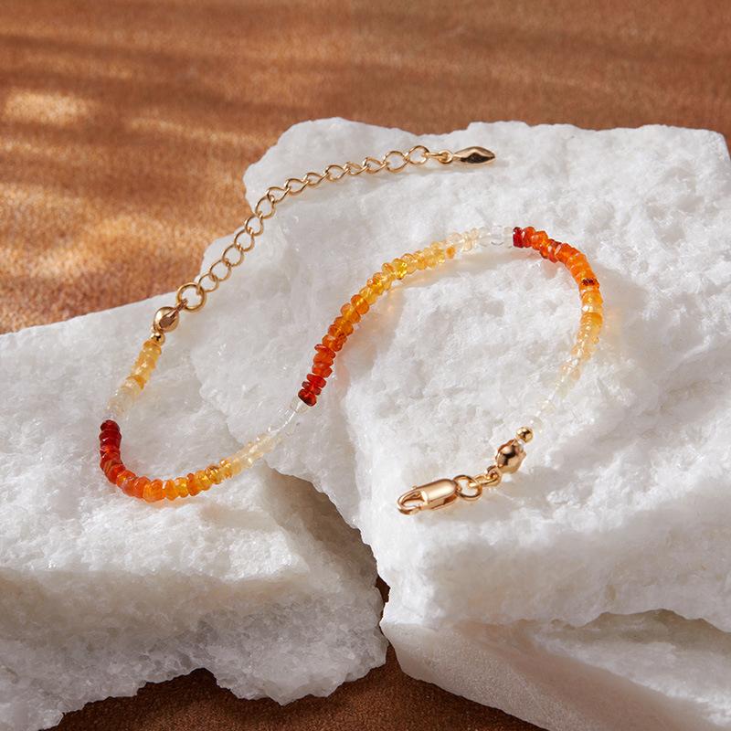 Natural Gemstone Fire Opal Colored Treasure Beaded Necklace Women'S Set S925 Sterling Silver Xiaohongshu Earrings Collarbone Chain