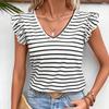 Summer Women's Striped Top Fashionable Versatile Sexy Women's V-neck Ruffle Sleeves Black White Striped T-Shirts Women’s