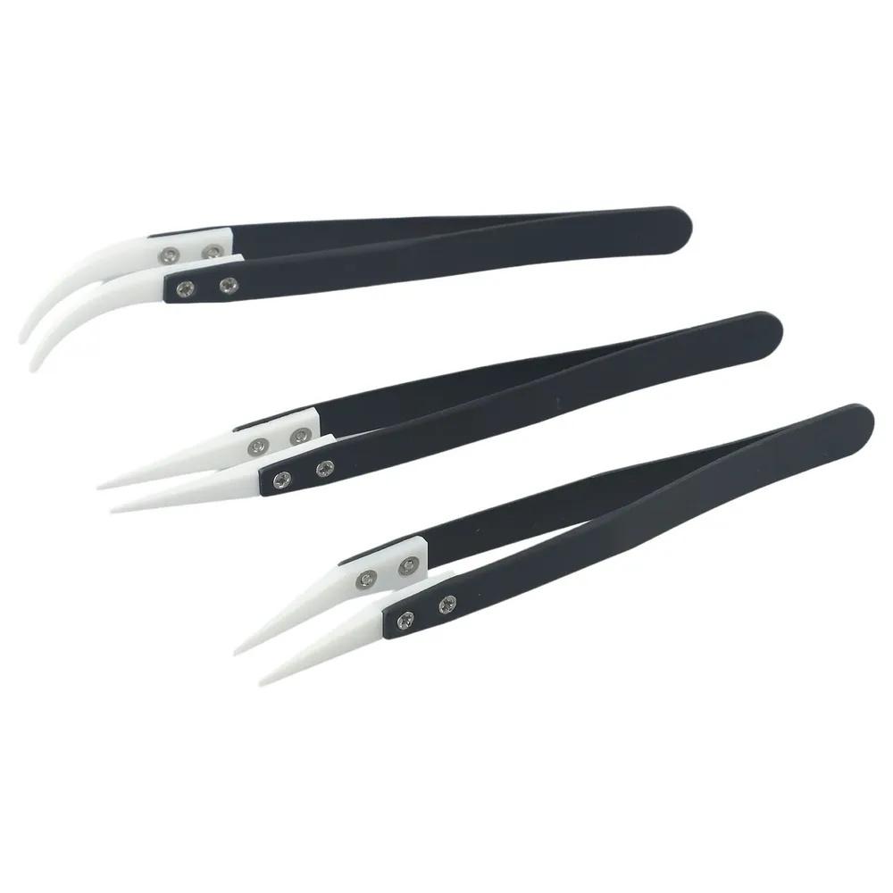 3pcs Precision Tweezers Set Straight Tip Small Curved Large Curved Stainless Steel Tools for Electronics Jewelry Repair and Crafting