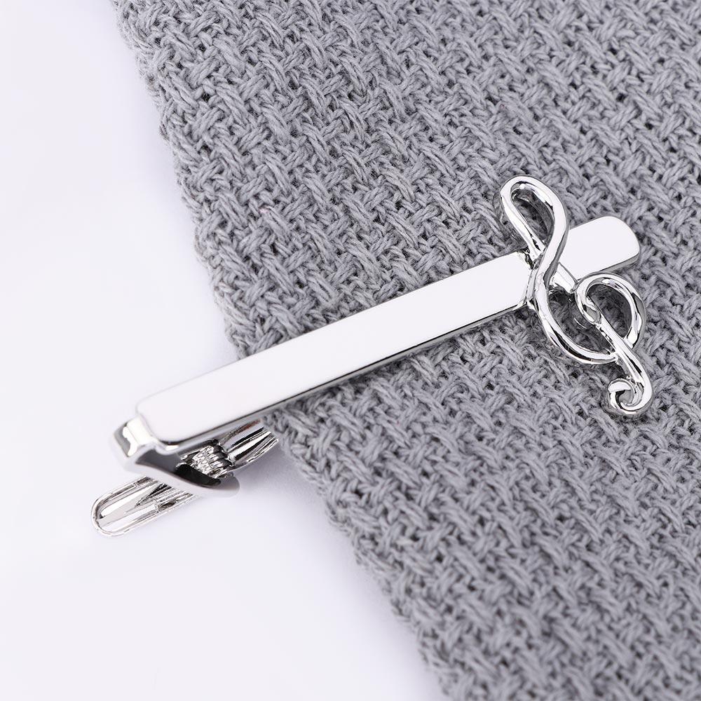 Classic Silver Color Necktie Clips Musical Note for Shirt Necktie Pin Men Jewelry Clasp Tie Pin