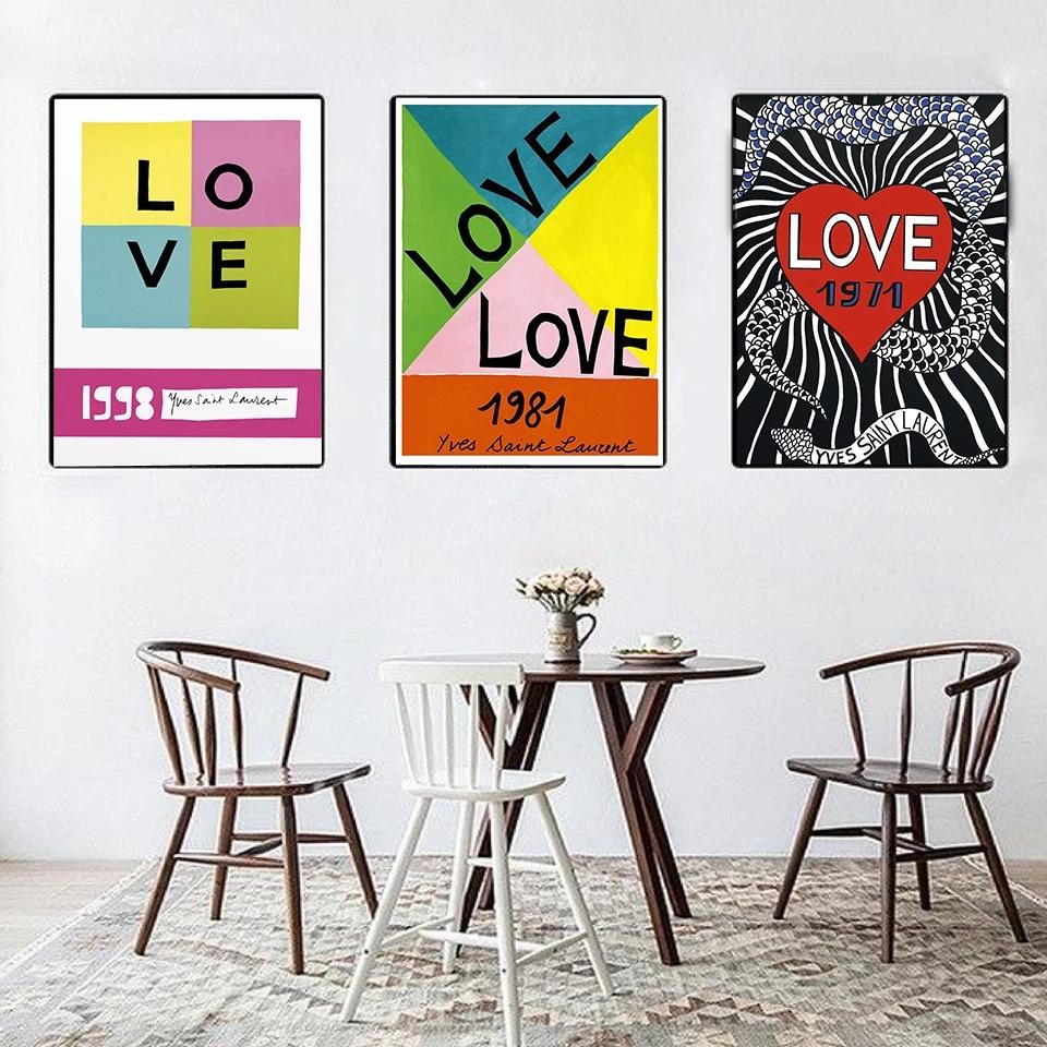 Nordic Style Modern Love Exhibition Poster Wall Art Canvas Painting Simple Love Living Room Home Decoration Painting No Frame