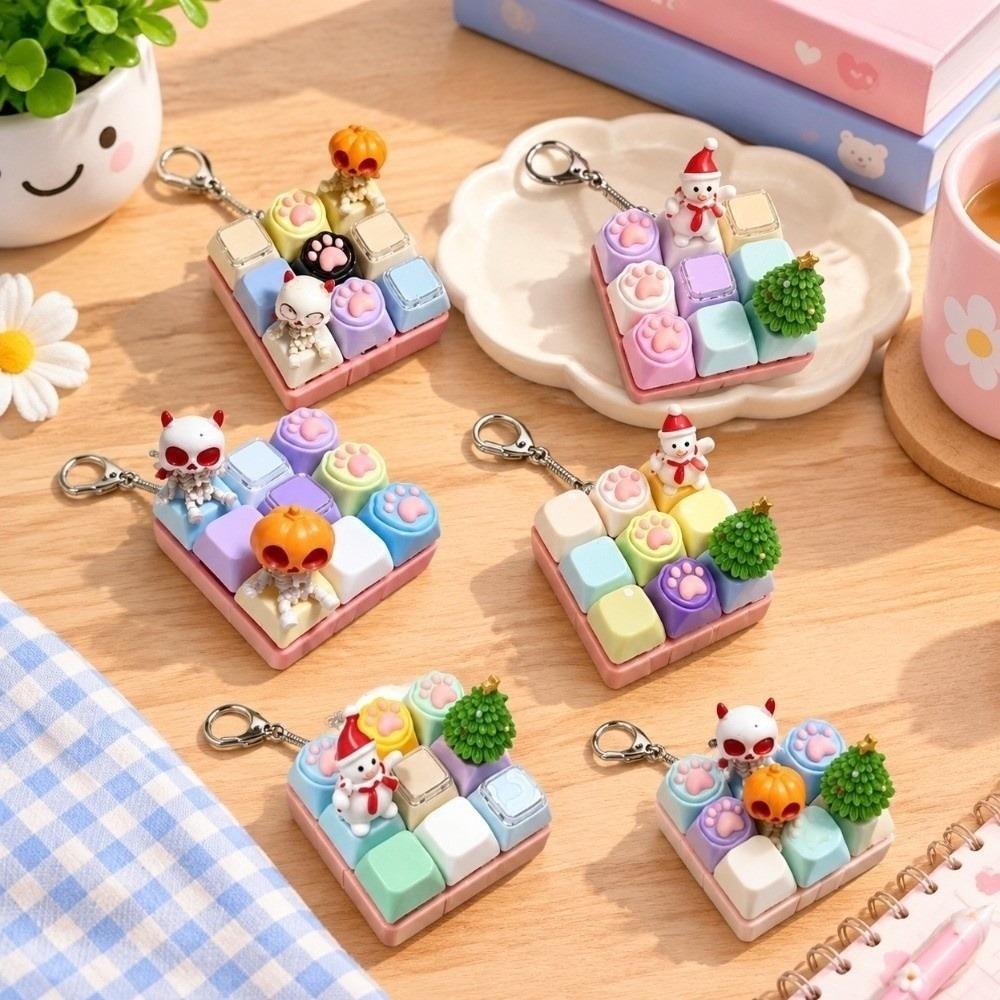 9 Keys Keycap Fidget Keychain Christmas Snowman Fidget Button Keycap Pendant Boys Girls