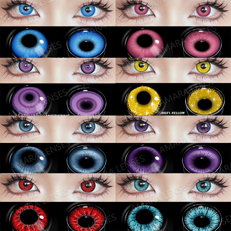 Eyeshare 1 пара цветных контактных линз для Хэллоуина, линзы для косплея, аниме-косметика, фиолетовые линзы для макияжа с красными глазами