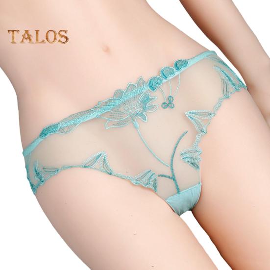 Women's Sexy Lace Thongs See Through Mesh Sheer Panties Floral Embroidered Low-Waist Underwear Ultra-Thin Ladies Briefs