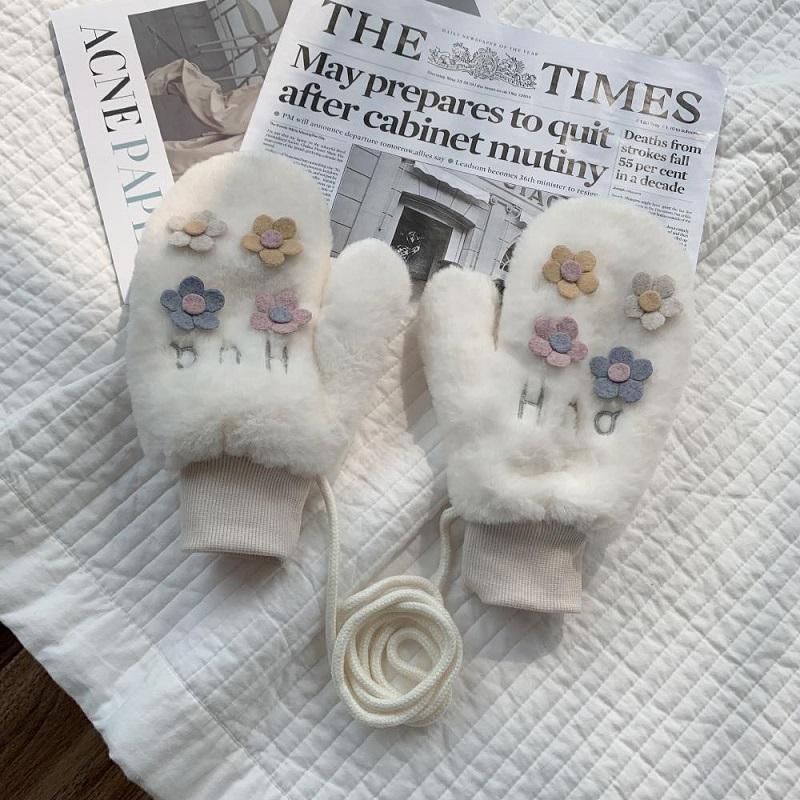 Осенне-зимние женские перчатки, модные милые плюшевые перчатки с героями мультфильмов, утепленные перчатки на все пальцы, морозостойкие, теплые, велосипедные, одноцветные, ST2201