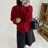 Women's High-Neck White Long-Sleeve Loose Knit Cardigan Sweater Top