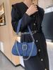 Chic European & American Denim Canvas Baguette Bag - Women's Versatile Chain Shoulder Bag