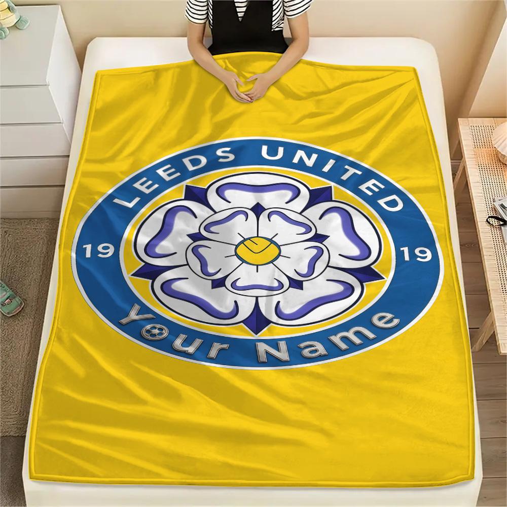 1PC Custom Name Leeds United Football Club Patterned Flannel Blanket For All Seasons for Home Decor Warmth and Comfort Gifts Holiday Present -HE147
