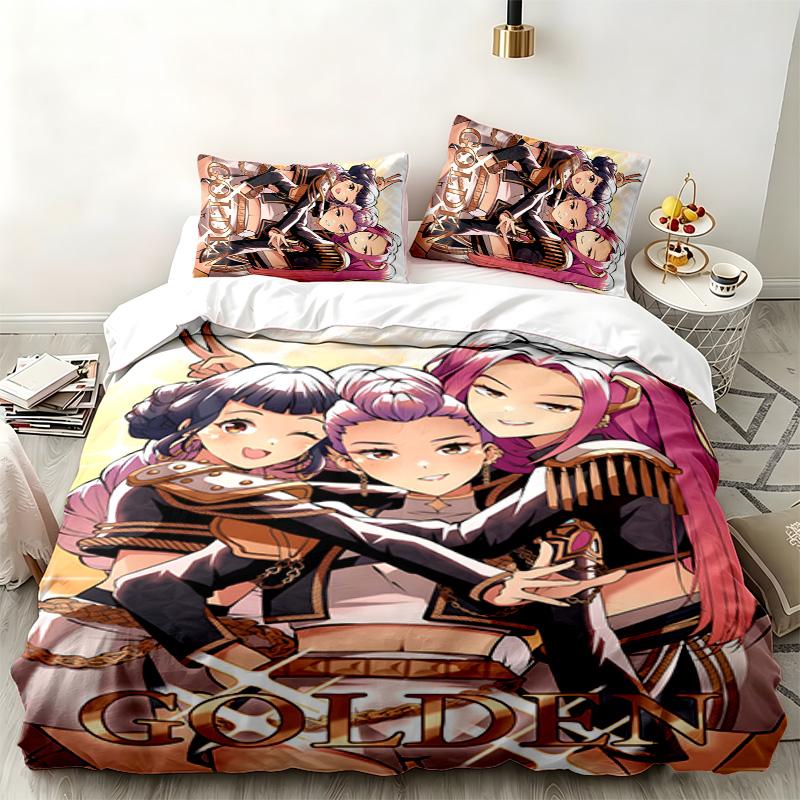 Kpop demon hunters 3pc set Perfect for bedroom use Comfortable bedding set includes a duvet cover and two pillowcases Ideal birthday or Christmas gift