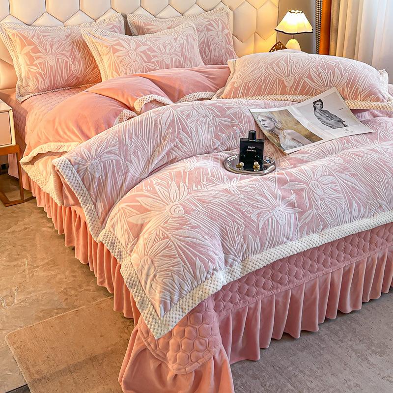 Three-dimensional Carved Bed Cover Four-piece Set of Cotton Padded Thickened Bed Three-piece Set