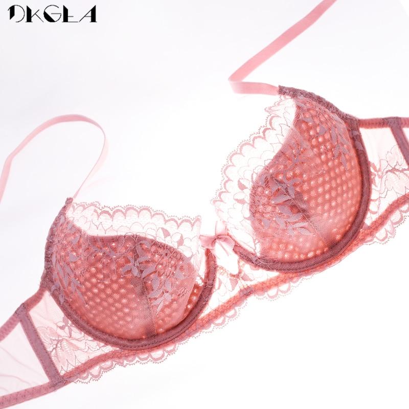 DKGEA Ультратонкий розовый бюстгальтер, сексуальное кружевное женское нижнее белье с вышивкой, большие размеры