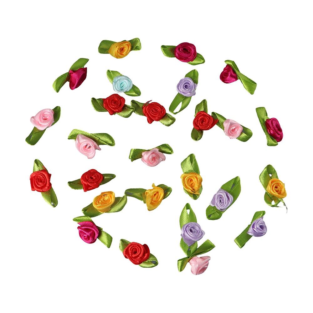 Свадебные Маленькие Разноцветные Мини Ленточные Розы Бант Украшения Искусственные Розетки Тканевые Цветы
