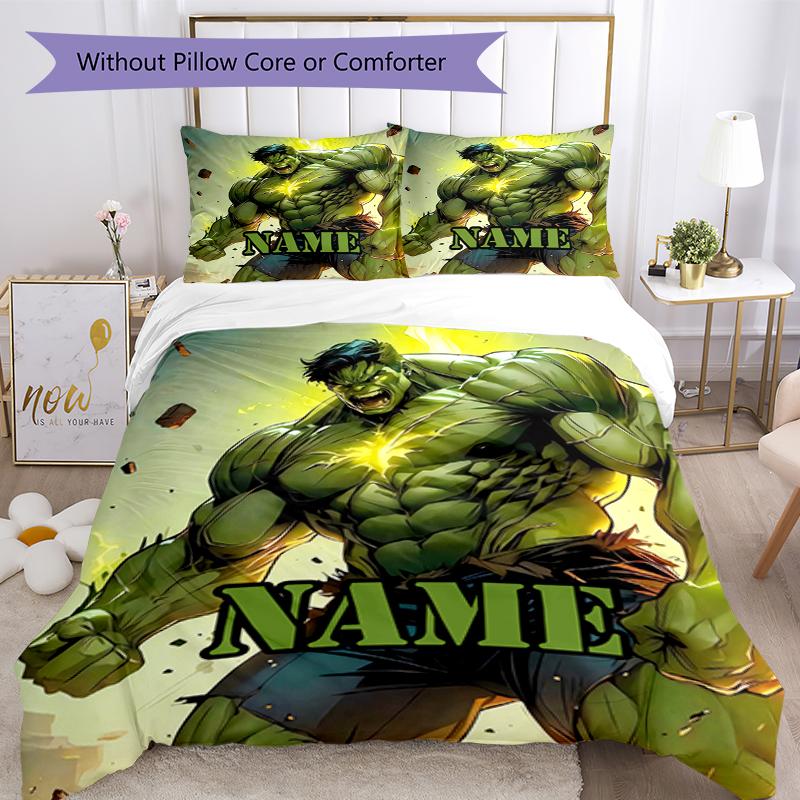 3pcs Custom Name Hulk Bedding Set Duvet Cover Closure Includes 1 Duvet Cover & 2 Pillowcases, Soft and Comfortable for All Seasons.
