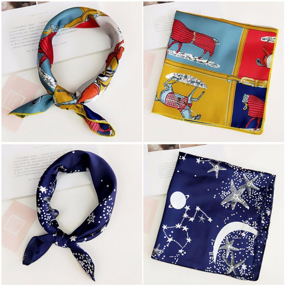 Gifts Women Small Vintage Head Neck Square Scarf Hair Tie Band Silk Feel Satin