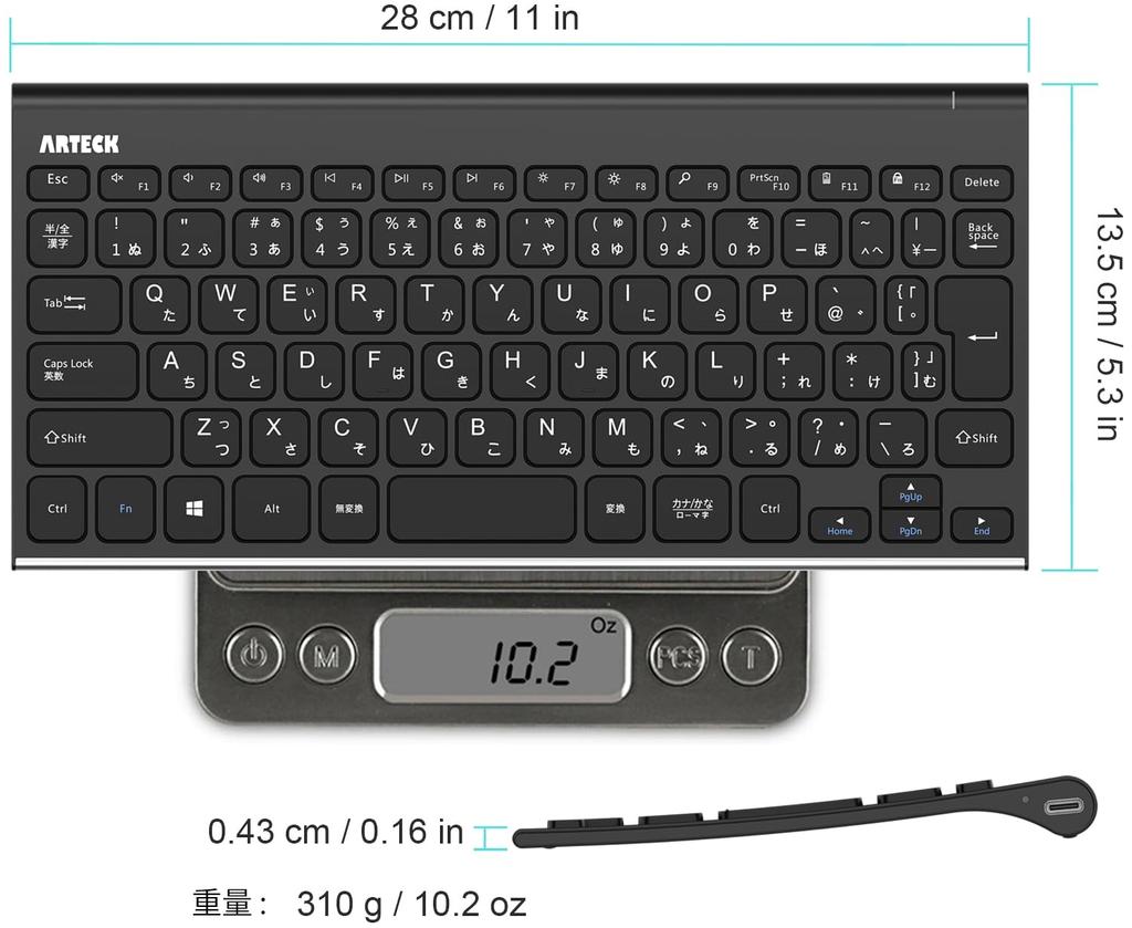 Arteck 2.4G Wireless Keyboard, Japanese Layout, Wireless Stainless Steel, Lightweight, Full-Size Keyboard for Computers, Desktops, PCs, Laptops,