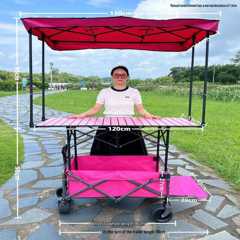Mobile Night Market Stall Cart with Sunshade and Lifting Table