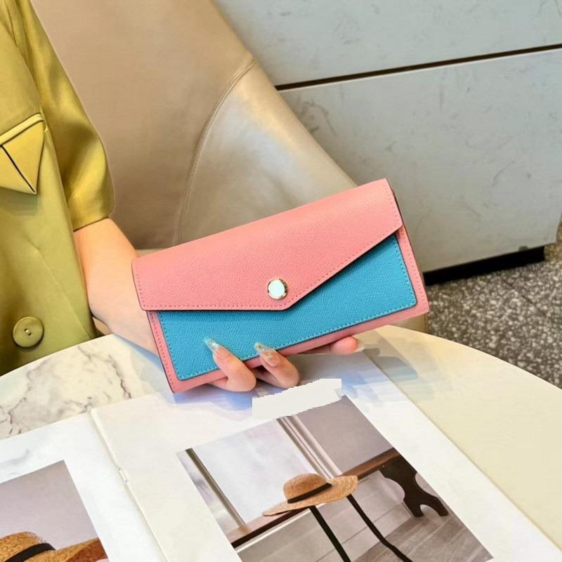 Новый длинный кошелек из воловьей кожи с рисунком пальмы, цветной блок, тройной кошелек из натуральной кожи, цветной кожаный зажим, цветная сумка для карточек