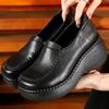 Spring Women Loafers  Leather Slip-On Platform Casual Shoes Women Wedges Heel Retro Style Handmade Shoes