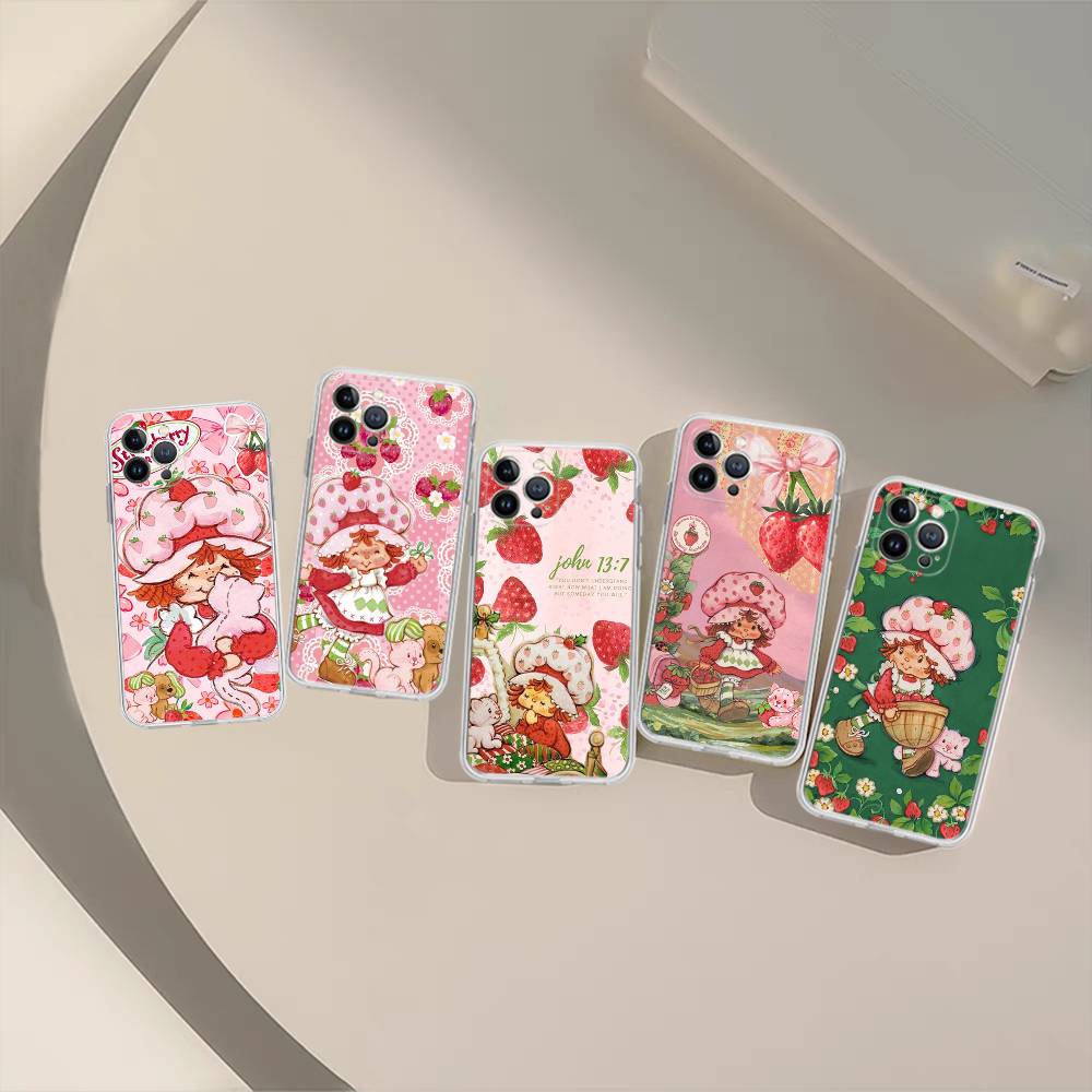 Анимированный S-Клубничный S-Шорткейк TPU Силиконовый Чехол Для IPhone 11 12 13 14 15 16 17 Pro Max Ударопрочный Прозрачная Задняя Крышка
