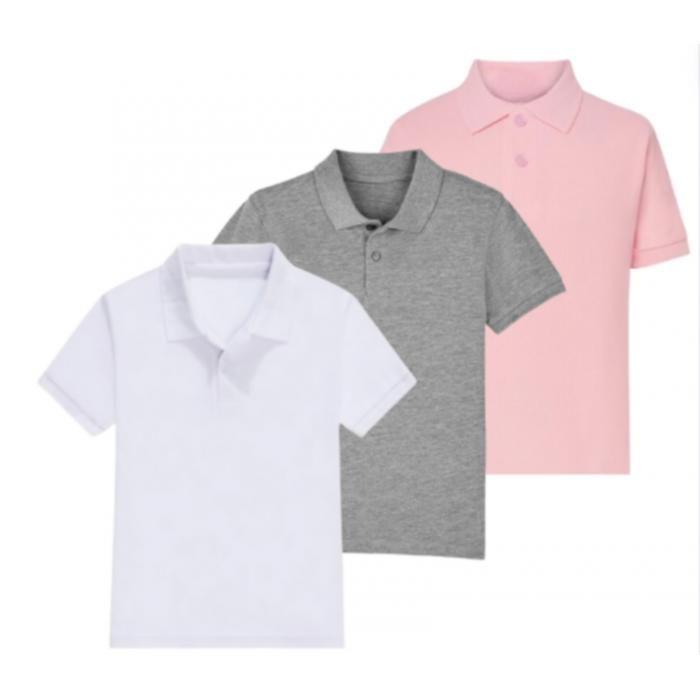 Polo enfant manches courtes blanc - gris - rose ( lot 3 ) - Blanc