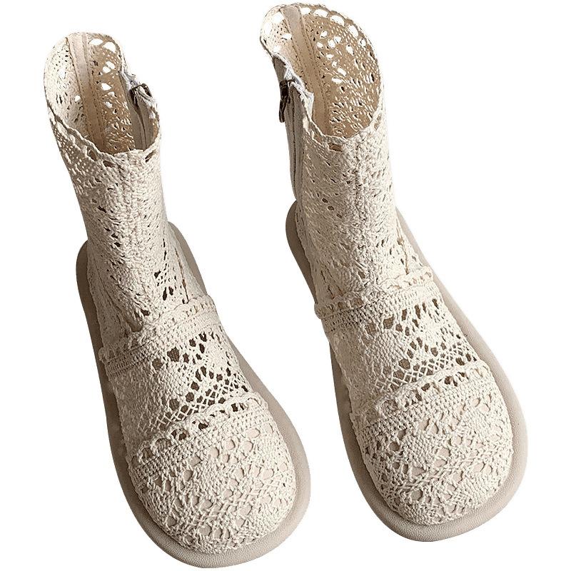 Летние новые литературные и художественные сапоги-ботильоны из сетки Мори, женские крутые ботинки, повседневные сказочные сандалии на плоском каблуке, дышащие тонкие ботинки