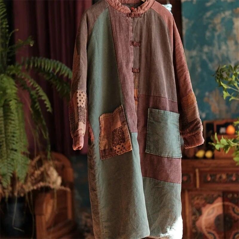 Johnature Женские зимние винтажные парки с длинными рукавами и пуговицами, хлопковые зимние пальто, женские парки в китайском стиле