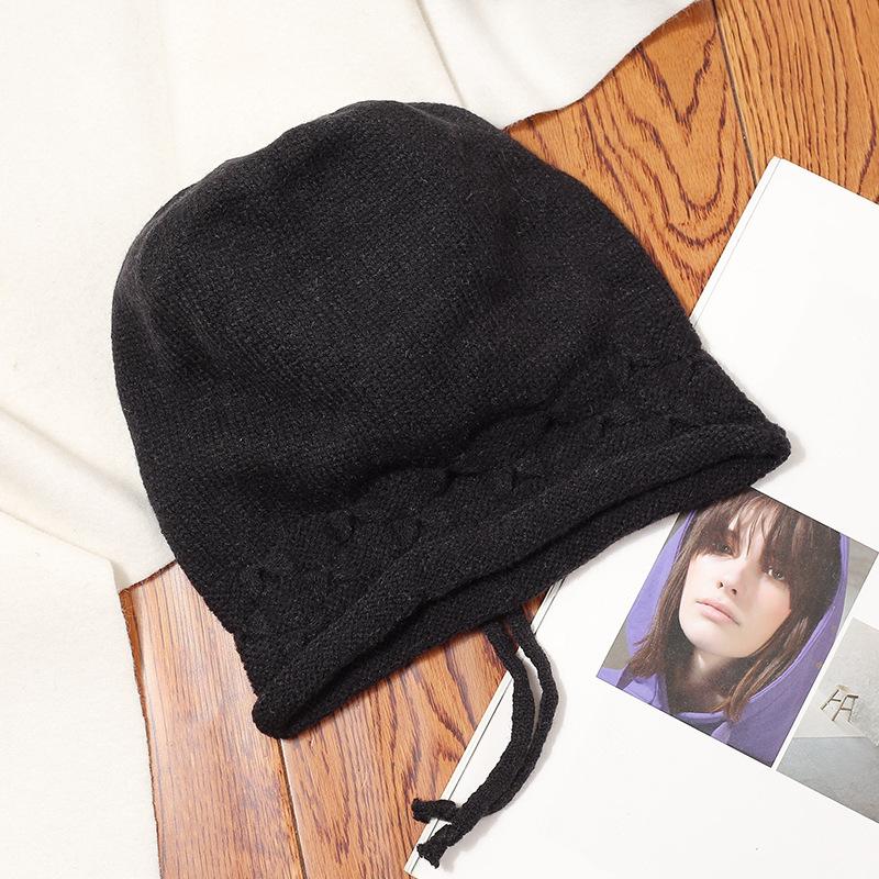 Rawstring Detail Stretchy Slouchy Beanie Hat, Unisex Solid Color Soft Adjustable Winter Knitted Skull Cap