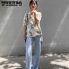 WTEMPO Уличная одежда Harajuku, винтажные шикарные футболки с короткими рукавами и принтом, женские повседневные свободные блузки с отложным воротником, летние рубашки