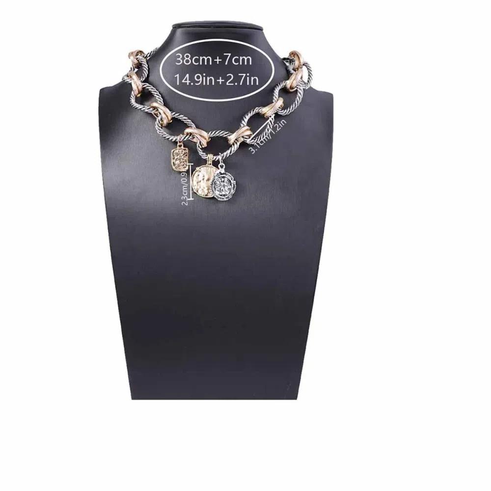 Винтажные ожерелья кубинской цепи Модное круглое колье Личность Геометрическая подвеска для вечеринки
