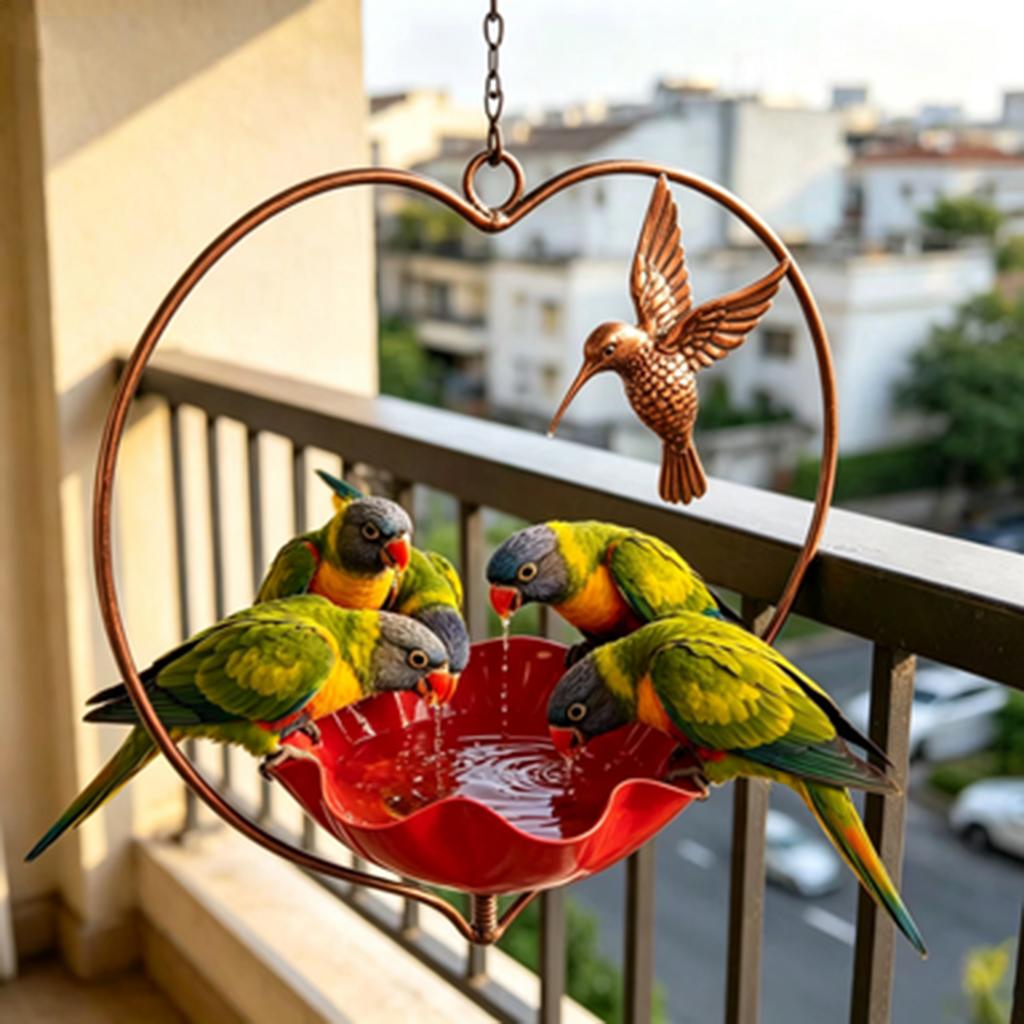 Outdoor metal bird feeder Heart-shaped flower-shaped hanging bird feeder Balcony bird waterer Hummingbird Bath Tray Dispenser