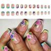 Square Press On Nails Colorful Flower Fake Nails Glue On Nails Artificial Acrylic Nails 24pcs Stick On Nails for Women