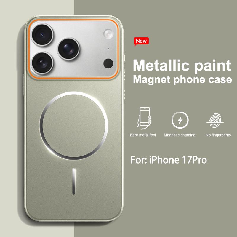 Матовая Металлическая Краска Беспроводная Зарядка для Magsafe Магнитный Чехол для Телефона для IPhone Air 17 16 15 14 13 12 Pro Max Ударопрочный Чехол