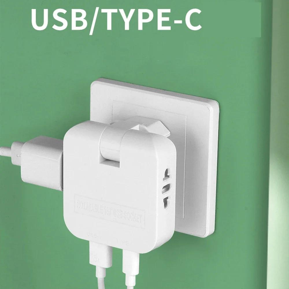 Универсальный адаптер-переходник 4 в 1 с USB и Type-C, складной 180°, для европейской розетки, удлинитель, зарядное устройство