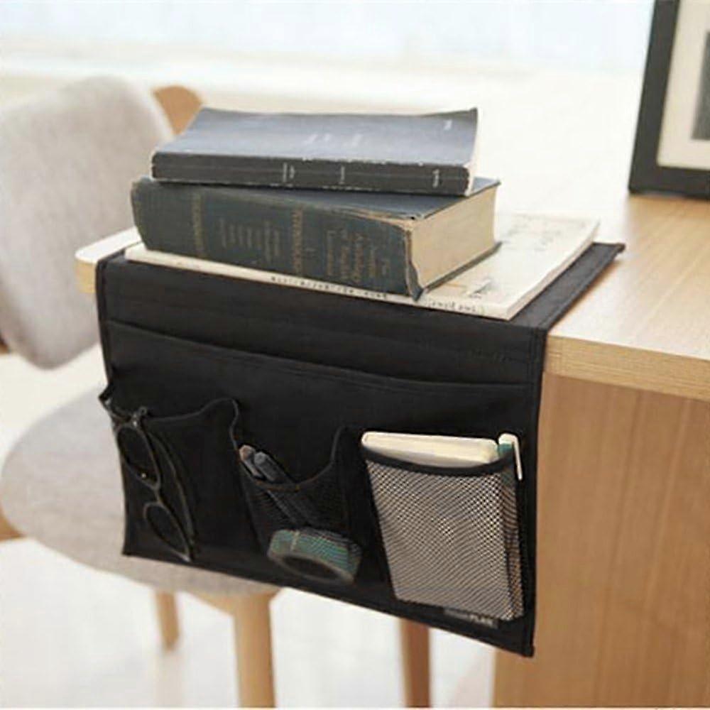 Bedside Organiser 4 Pocket Bed Sofa Hanging Storage Bag Holder Pouch for Book Phone Glasses TV Remote(Black)